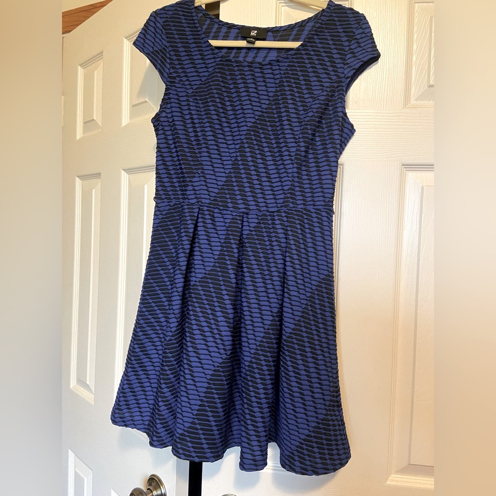 Iz Byer Black and Navy Medium Skater Dress